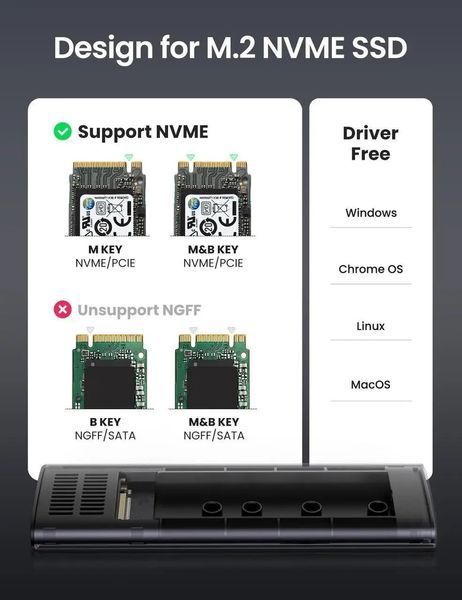 Наружный карман для накопителя UGREEN USB-C Female to M.2 M-Key 10G Enclosure C TO C Cable 50cm UGR-10902 фото