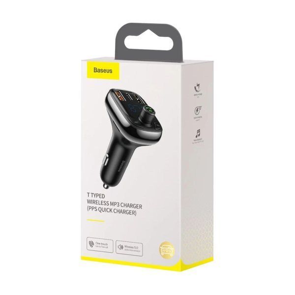 Автомобільний зарядний пристрій з FM-модулятором Baseus T Shaped S-13 Car Bluetooth MP3 Player (PPS Fast Charger Edition) Black 656-00570 фото