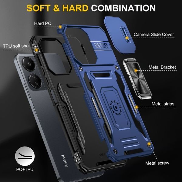 Ударопрочный чехол Camshield Army Ring для Xiaomi Redmi 13C / Poco C65 Navy Blue 777-05000 фото