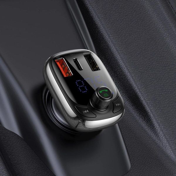 Автомобільний зарядний пристрій з FM-модулятором Baseus T Shaped S-13 Car Bluetooth MP3 Player (PPS Fast Charger Edition) Black 656-00570 фото