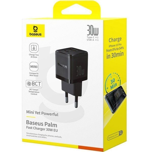Мережевий зарядний пристрій Baseus Palm Fast Charger C+U 30W EU Cluster Black P1011160A113-00 фото