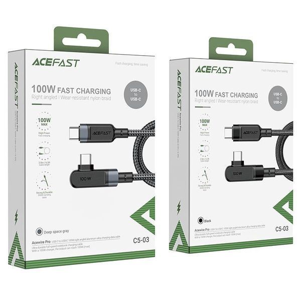 Кабель ACEFAST C5-03 USB-C to USB-C 100W right angled aluminum alloy 2m Black 6974316281016 фото