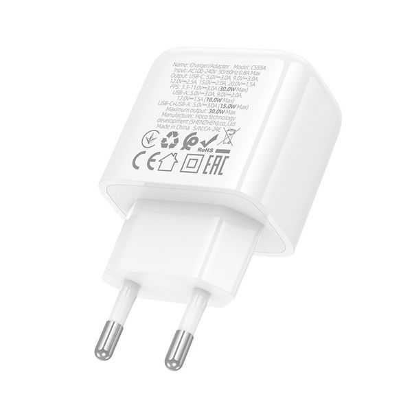 Мережевий зарядний пристрій HOCO CS55A Surplus PD30W+QC3.0 charger White 6942007631549 фото