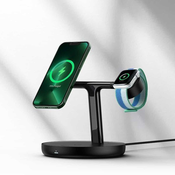 Беспроводное зарядное устройство Baseus Swan 3-in-1 Wireless Magnetic Charging Bracket 20W Black Universal 656-01267 фото