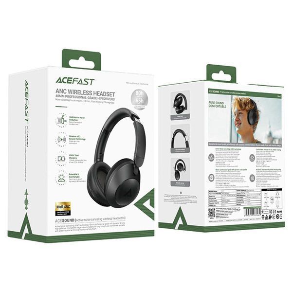 Бездротові накладні навушники ACEFAST H3 active noise canceling wireless headset Black 656-03779 фото