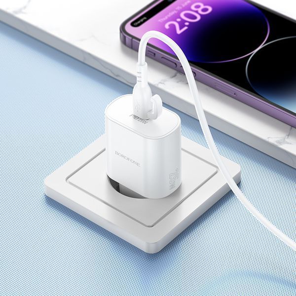 Сетевое зарядное устройство с кабелем BOROFONE BA82A Platinum single port PD25W charger set(C to C)(EU) White 6941991112270 фото