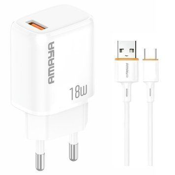 Сетевое зарядное устройство Amaya U79S QC3.0 18W (1USB-A) + кабель USB to Type-C white 656-08086 фото