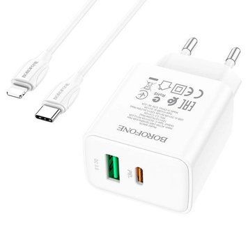 Комплект швидкого заряджання для iPhone Borofone BA67A Type-C to Lightning PD20W+QC3.0 Білий 209-00245 фото