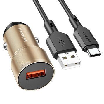 Автомобільний зарядний пристрій BOROFONE BZ19A Wisdom single port QC3.0 car charger set(Type-C) 18W Gold 656-00298 фото