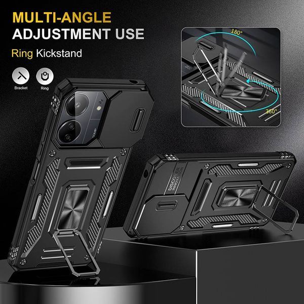 Ударопрочный чехол Camshield Army Ring для Xiaomi Redmi 13C / Poco C65 Black 777-05001 фото