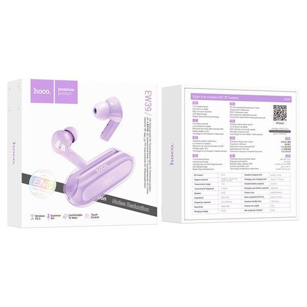 Бездротові навушники HOCO EW39 Bright true wireless ENC BT headset Purple 656-03884 фото