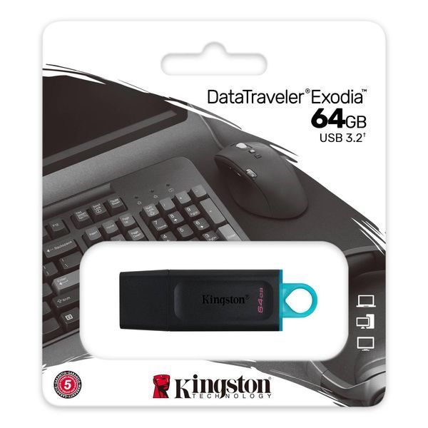 Флеш-накопичувач Kingston USB 3.2 DT Exodia 64GB Black/Teal DTX/64GB фото