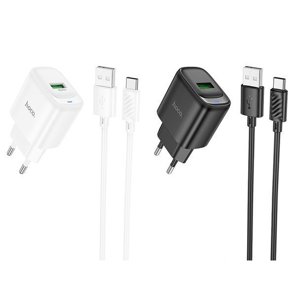 Сетевое зарядное устройство с кабелем HOCO C140A Smart single port QC3.0 charger set(Type-C)(EU) Black 6942007627825 фото