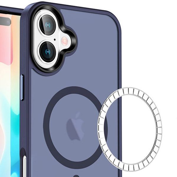 TPU+PC чохол Metal Buttons with MagSafe Colorful для Apple iPhone 16 Plus (6.7") Navy Blue 555-03035 фото