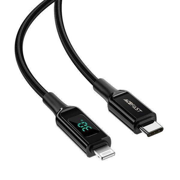 Кабель ACEFAST C6-01 Type-C to iP, 3A, 30W, 1.2m, nylon, zinc connectors, Black 6974316281030 фото