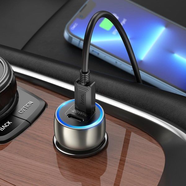 Автомобильное зарядное устройство HOCO Z48 Tough 40W dual port(2C) car charger set(C to iP) Metal Gray 656-00354 фото