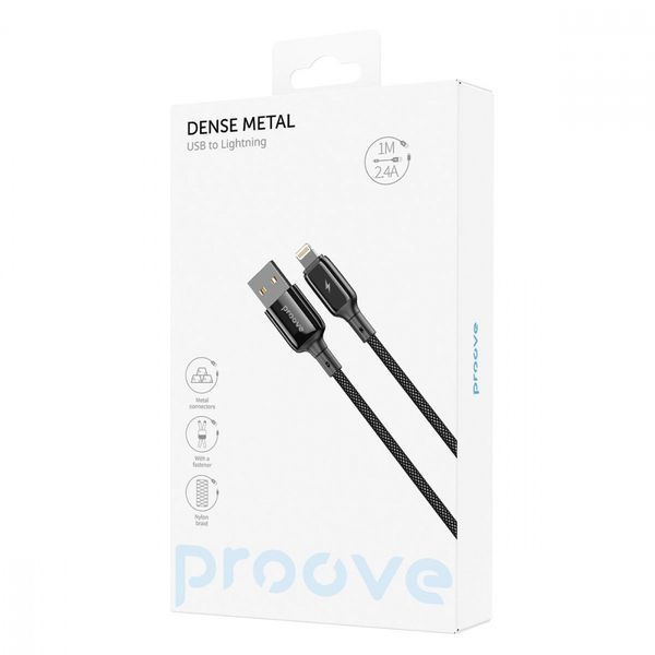 Кабель Proove Dense Metal USB to Lightning 2.4A (1m) black 656-02560 фото