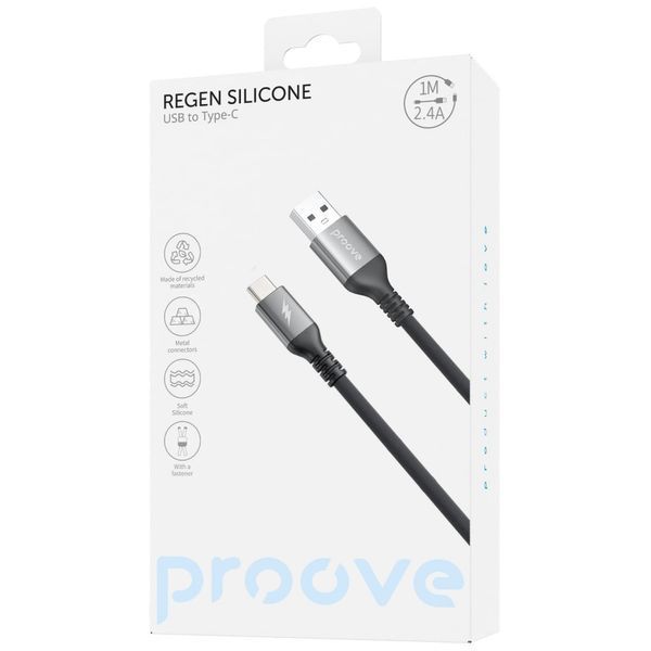 Кабель Proove ReGen Silicone USB Type-C 3A (1m) black 656-02586 фото