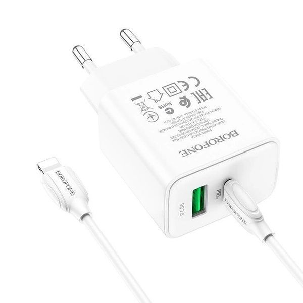 Комплект швидкого заряджання для iPhone Borofone BA67A Type-C to Lightning PD20W+QC3.0 Білий 209-00245 фото