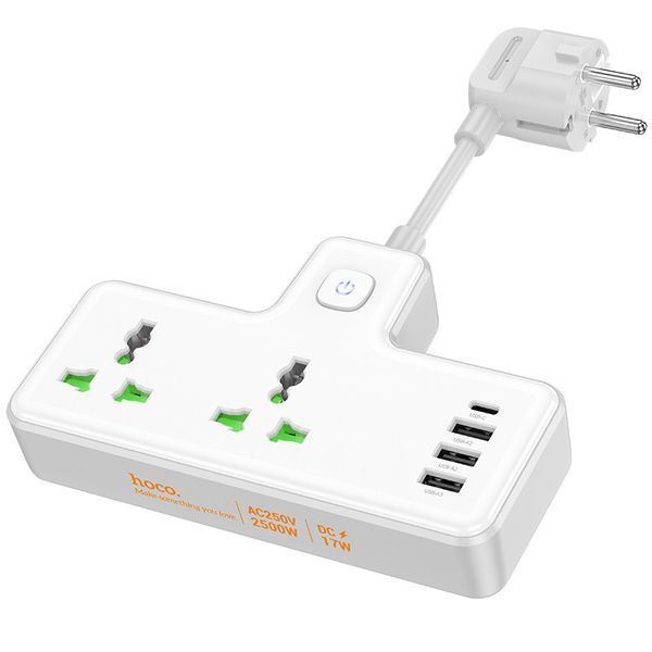 Мережевий подовжувач HOCO AC11A Voyage 2-position expansion socket(1C3A) (8.5 cm) White 6942007607063 фото