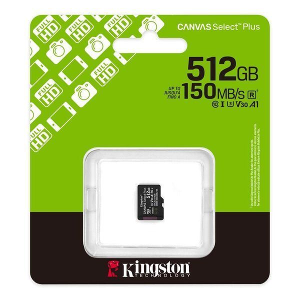Карта пам'яті microSDXC (UHS-1 U3) Kingston Canvas Select Plus Gen3 512Gb class 10 А1 V30 (R-150MB/s) SDCS3/512GBSP фото
