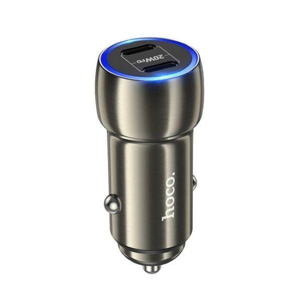 Автомобильное зарядное устройство HOCO Z48 Tough 40W dual port(2C) car charger set(C to iP) Metal Gray 656-00354 фото