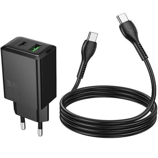 СЗУ Hoco N71 Nuevo PD30W+QC3.0 (1USB-A/1C) + кабель Type-C to Type-C Black ILSO-00000081764-1 фото