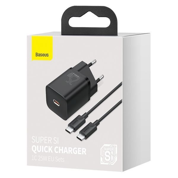 МЗП Baseus Super Si Quick Charger PD25W (1USB-C) + кабель Type-C to Type-C (TZCCSUP-L) Чорний ILSO-00000049193-2 фото