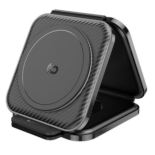 Бездротовий зарядний пристрій Hoco CQ4 Unique 3-in-1 folding magnetic 15W Чорний 209-00272 фото