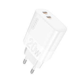 Мережевий зарядний пристрій WUW-C193 PD20W Charger USB C + USB C white 656-01399 фото
