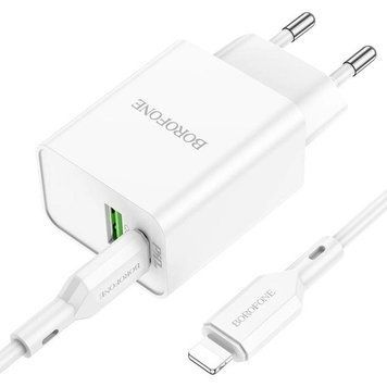 Комплект швидкого заряджання для iPhone Borofone BA69A Type-C to Lightning PD20W+QC3.0 Білий 209-00246 фото
