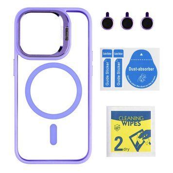 Чехол TPU+PC+Metal Stand Case with MagSafe and Camera Lenses для iPhone 15 Pro Purple 214-03692 фото