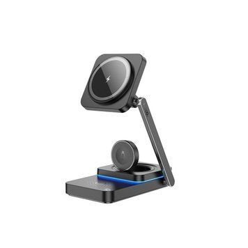 Бездротовий зарядний пристрій HOCO CQ10 Consuelo folding 3-in-1 wireless fast charger Black 656-01270 фото