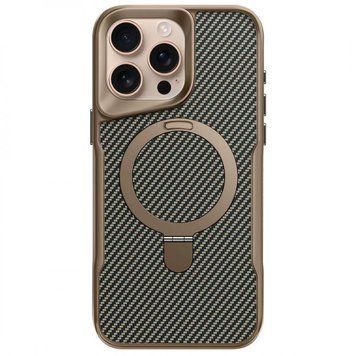 TPU+PC чохол Metal Buttons with MagSafe Carbon Ring для Apple iPhone 16 Pro Max (6.9") Gold 777-08093 фото