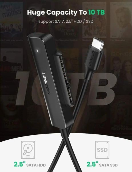 Адаптер UGREEN CM321 USB-C 3.0 to 2.5-Inch SATA Converter 50cm (UGR-70610) UGR-70610 фото