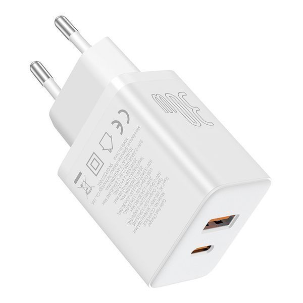 Мережевий зарядний пристрій Baseus Cube Fast Charger C+U 30W EU Moon White P10111404213-00 фото