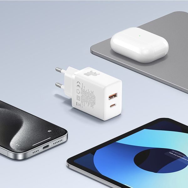 Мережевий зарядний пристрій Baseus Cube Fast Charger C+U 30W EU Moon White P10111404213-00 фото