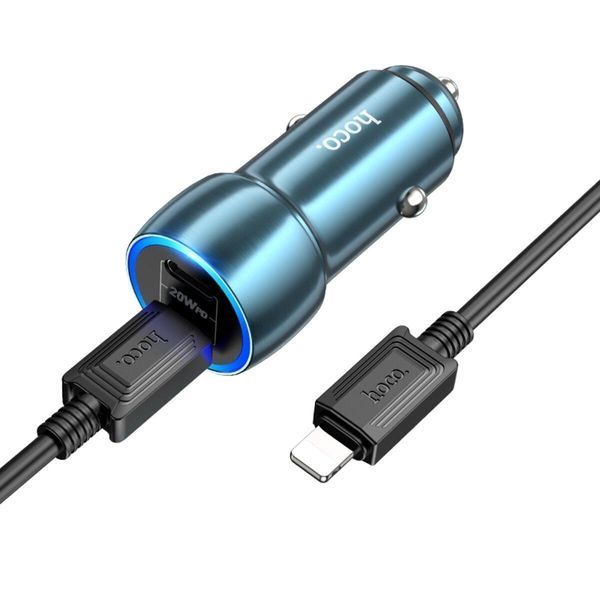 Автомобильное зарядное устройство HOCO Z48 Tough 40W dual port(2C) car charger set(C to iP) Sapphire Blue 656-00355 фото