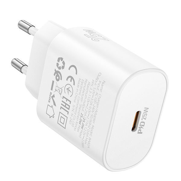 Мережевий зарядний пристрій BOROFONE BA82A Platinum single port PD25W charger(EU) White 6941991112256 фото
