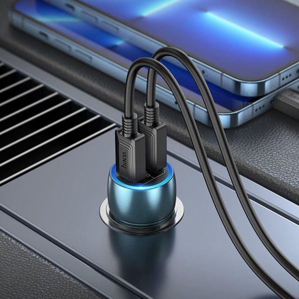 Автомобильное зарядное устройство HOCO Z48 Tough 40W dual port(2C) car charger set(C to iP) Sapphire Blue 656-00355 фото