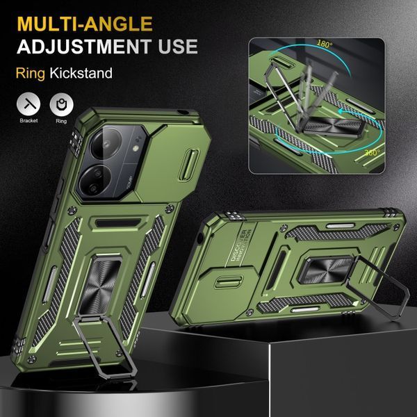 Ударостійкий чохол Camshield Army Ring для Xiaomi Redmi 13C / Poco C65 Army Green 777-05002 фото