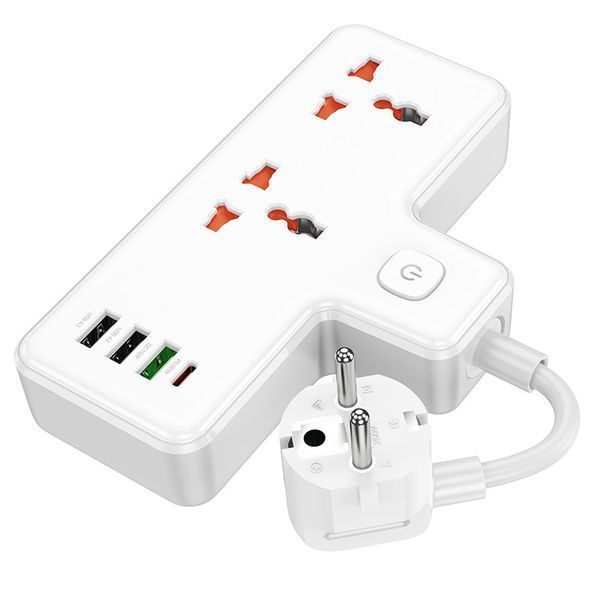 Мережевий подовжувач HOCO AC12A Reise 2-position expansion socket(PD30W/1C3A) (8.5 cm) White 6942007607100 фото