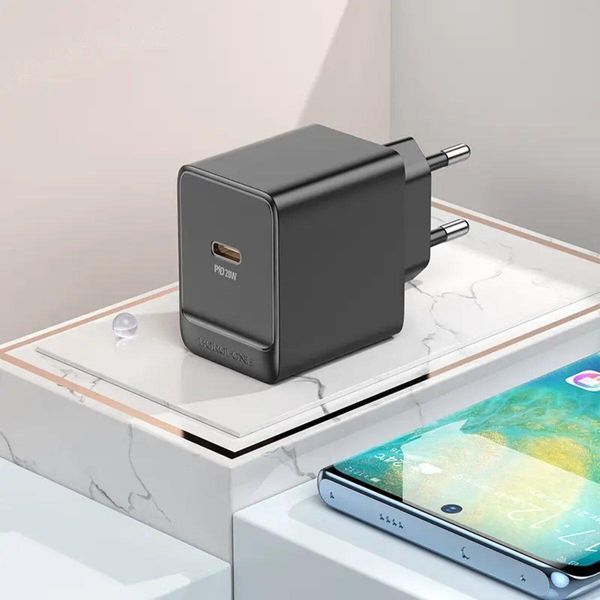 Мережевий зарядний пристрій BOROFONE BAS13A Erudite single port PD20W charger(EU) Black 656-01332 фото