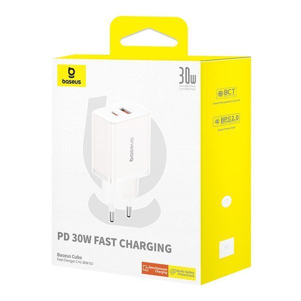 Мережевий зарядний пристрій Baseus Cube Fast Charger C+U 30W EU Moon White P10111404213-00 фото