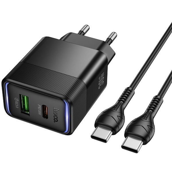 СЗУ Hoco CS112A Lounge PD30W+QC3.0 (1USB-A/1C) + кабель Type-C to Type-C Black ILSO-00000086347-1 фото