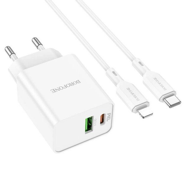 Комплект швидкого заряджання для iPhone Borofone BA69A Type-C to Lightning PD20W+QC3.0 Білий 209-00246 фото
