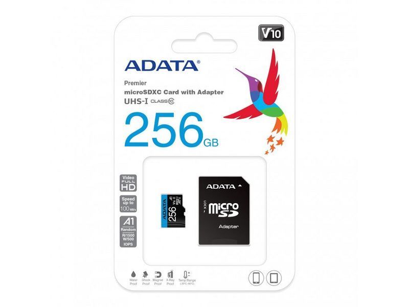 Карта памяти microSDXC (UHS-1) A-DATA Premier 256Gb Class 10 А1 (R-100Mb/s) (adapter SD) AUSDX256GUICL10A1-RA1 фото