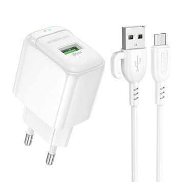 Сетевое зарядное устройство с кабелем BOROFONE BAS42A Potential single-port QC3.0 charger set(Micro)(EU) White 6941991113796 фото