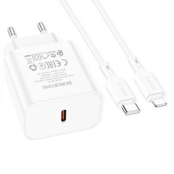 Комплект швидкого заряджання для iPhone Borofone BA71A Type-C to Lightning PD20W Білий 209-00247 фото