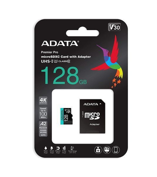 Карта пам'яті microSDXC (UHS-1 U3) A-DATA Premier Pro 128Gb Class 10 V30S A2 (R-100Mb/s W85Mb/s) (adapter SD) AUSDX128GUI3V30SA2-RA1 фото